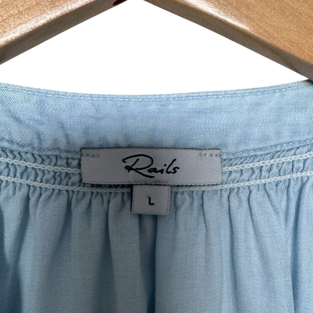 RAILS Alena Flutter Sleeve Chambray Shirt Light Vintage Blue Button Down Large - Picture 4 of 5